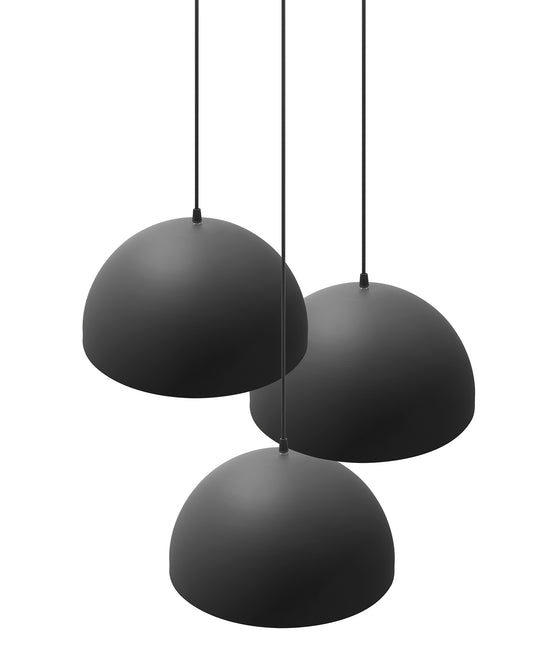3-lights Round Cluster Chandelier Black 10" Pendant Hanging Pendant Light with Braided Cord