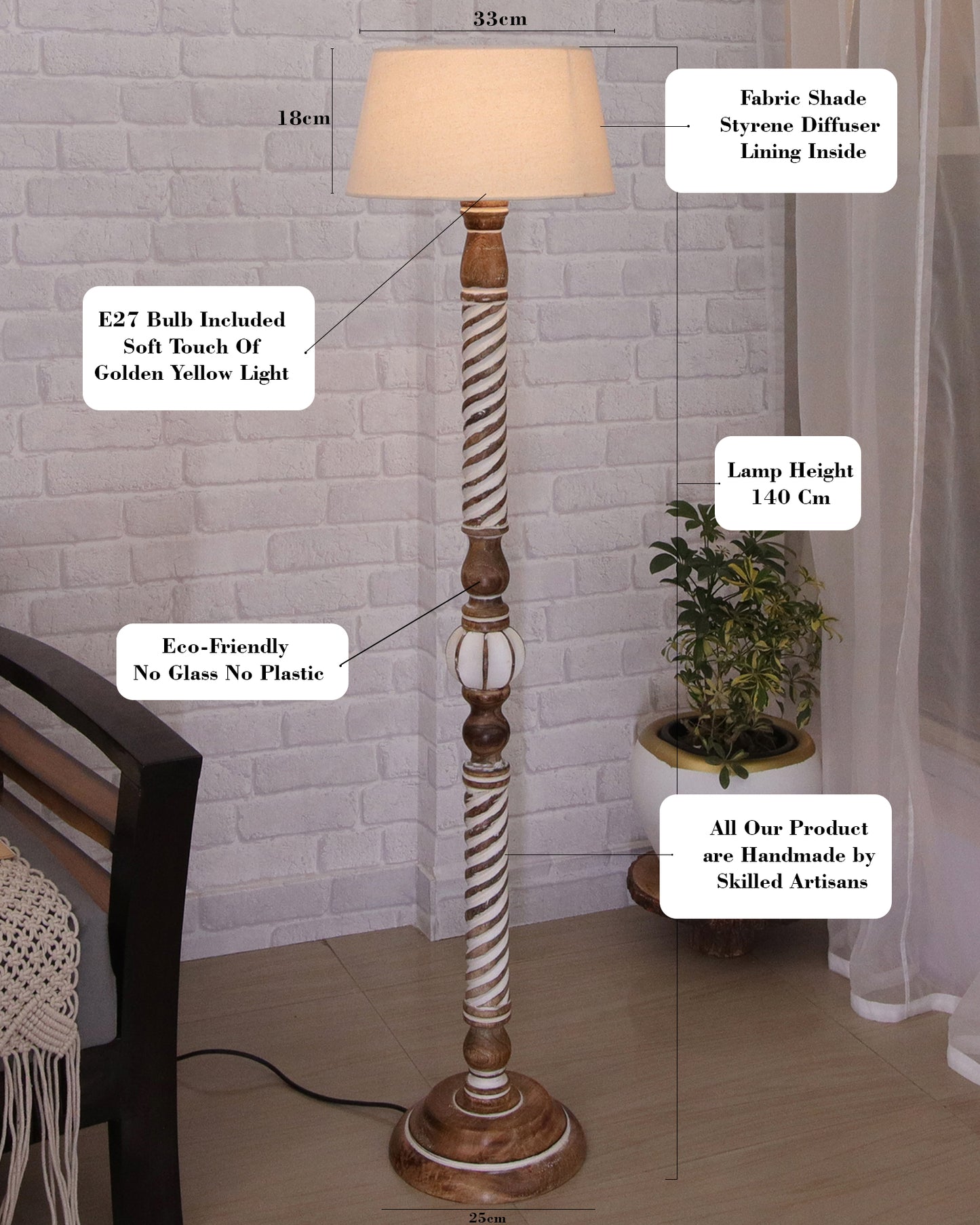 Classic Twister Antique white finish wooden floor lamp