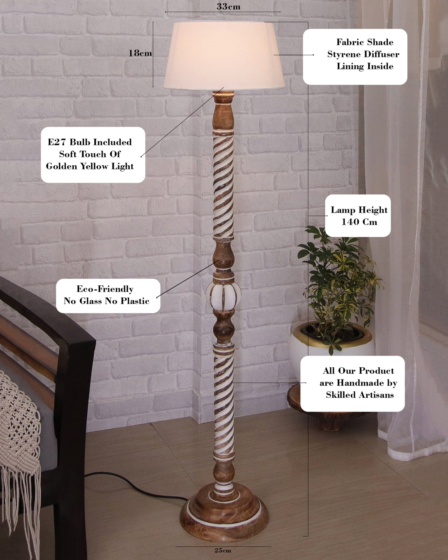Classic Twister Antique white finish wooden floor lamp