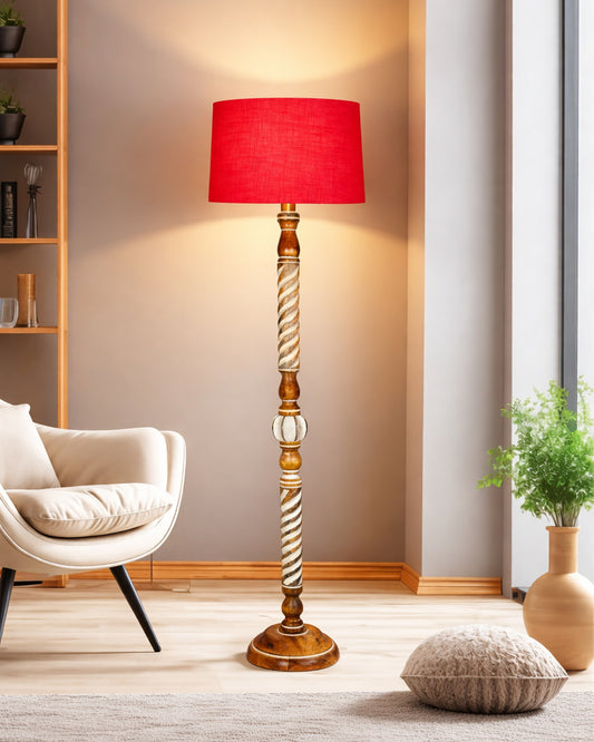 Classic Twister Antique white finish wooden floor lamp