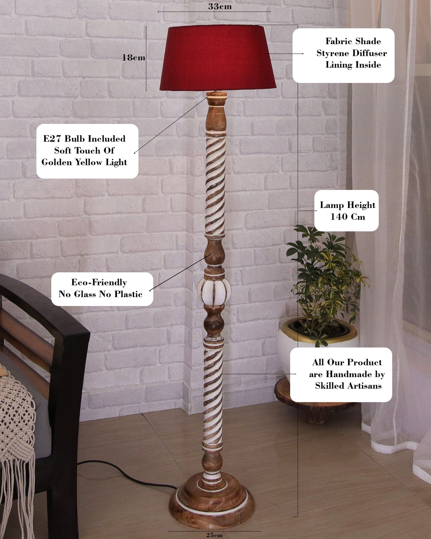 Classic Twister Antique white finish wooden floor lamp