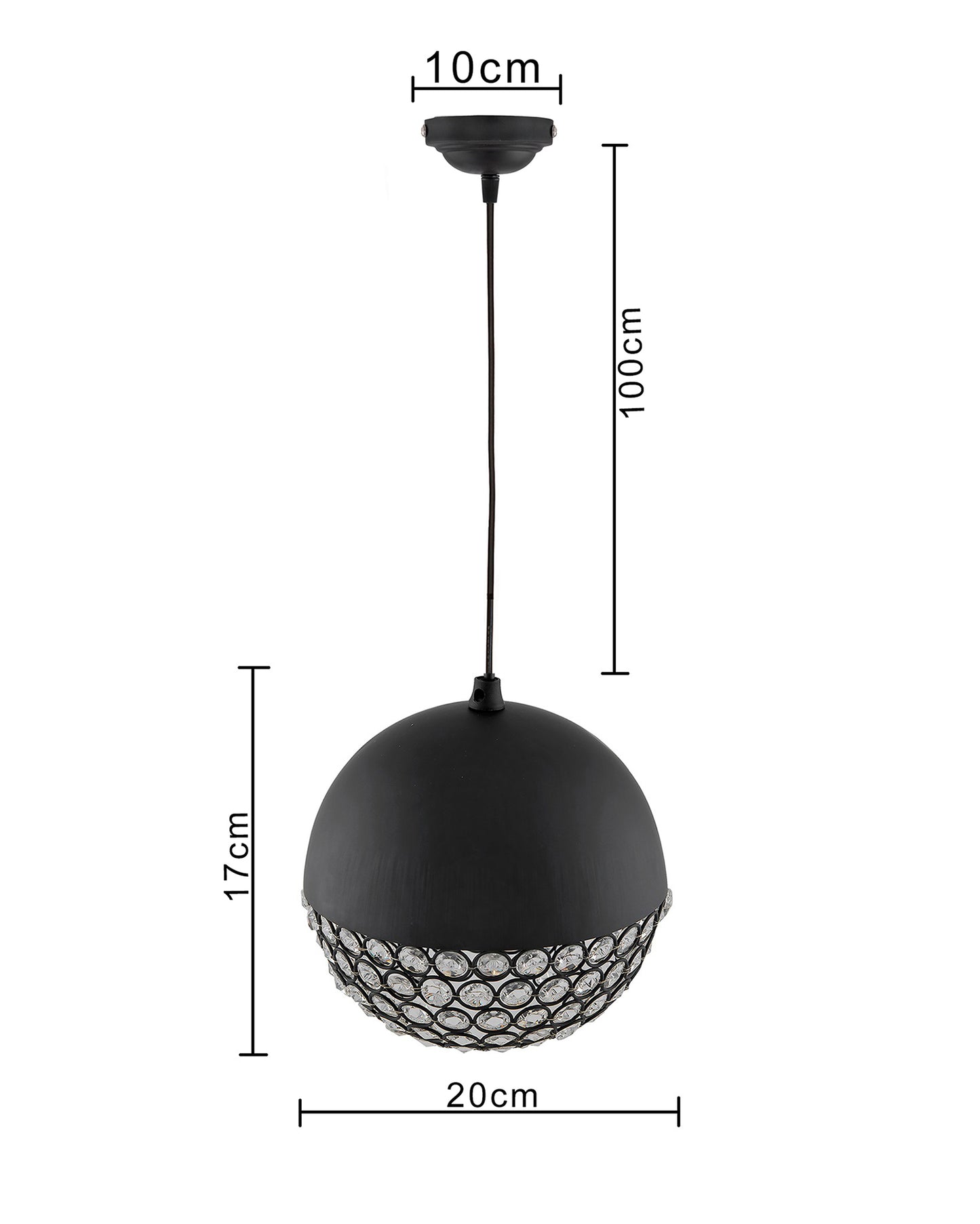 Matt black Crystal hanging globe light, ceiling light, Nordic E27 pendant