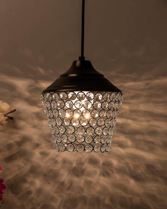 Matt black Crystal hanging lantern light, ceiling light, Nordic E27 pendant