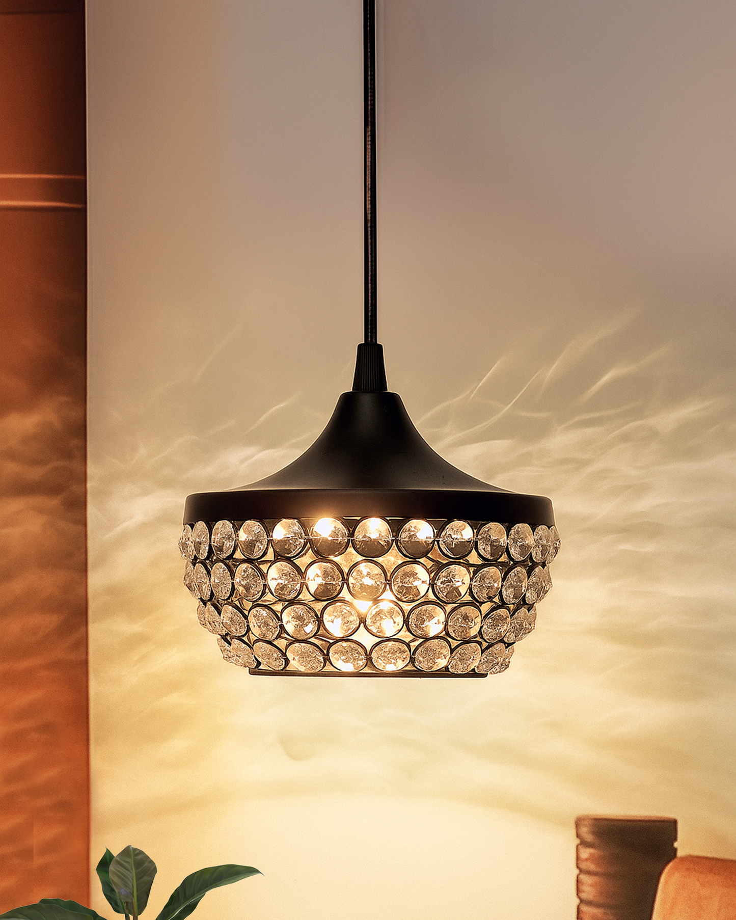 Matt black Crystal hanging goblet light, ceiling light, Nordic E27 pendant