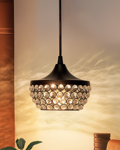 Matt black Crystal hanging goblet light, ceiling light, Nordic E27 pendant