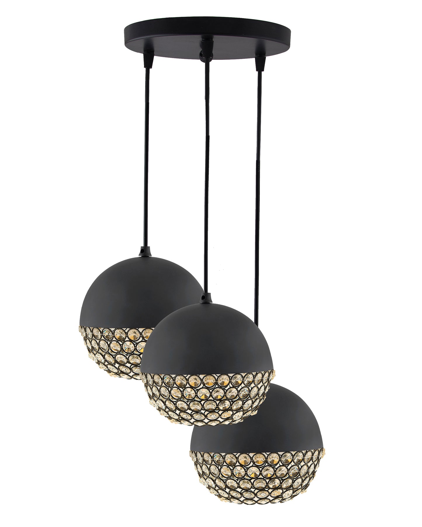 3-lights Round Cluster Chandelier Crystal hanging globe Hanging Pendant Light with Braided Cord