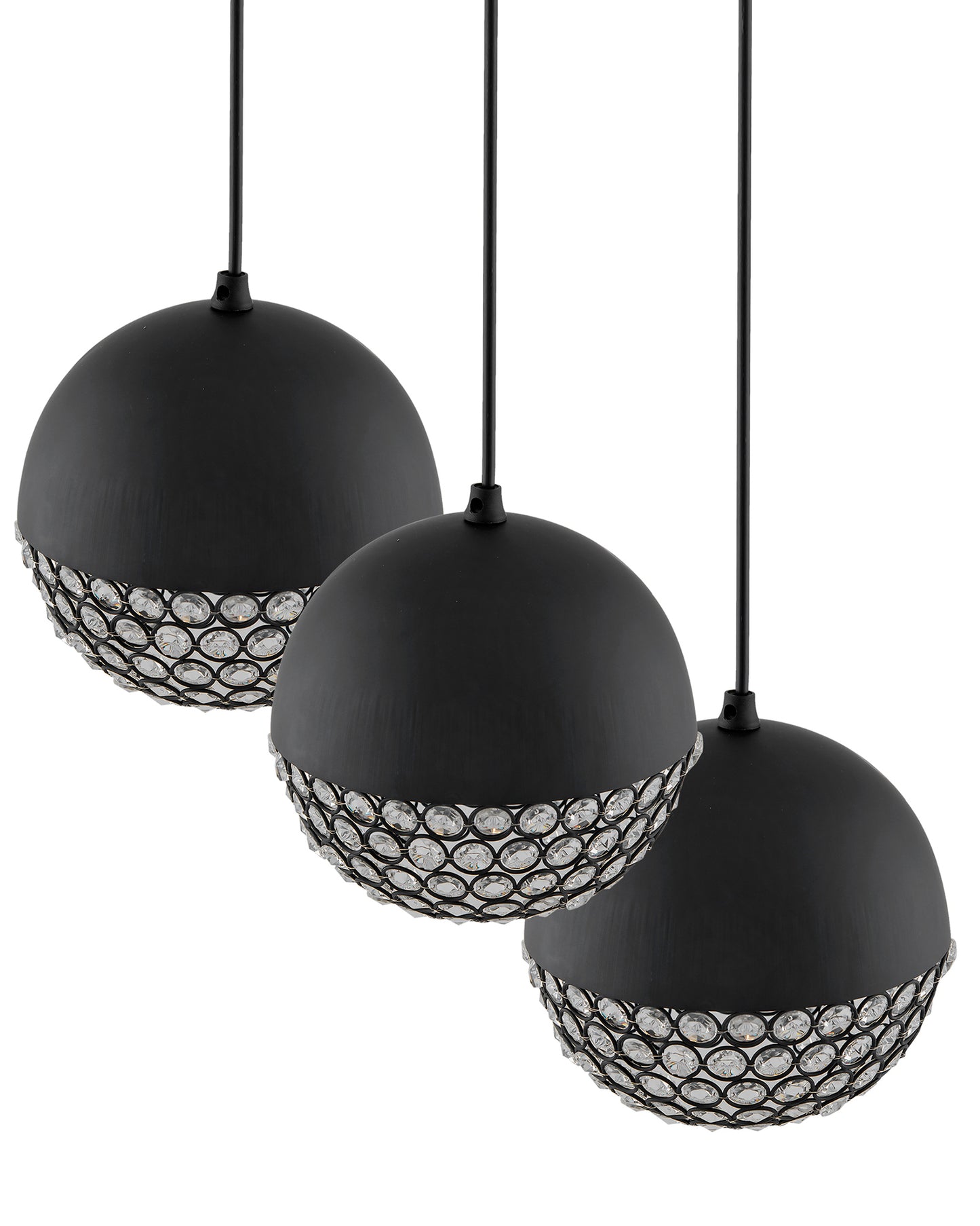 3-lights Round Cluster Chandelier Crystal hanging globe Hanging Pendant Light with Braided Cord