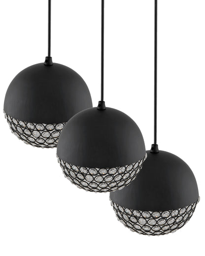 3-lights Round Cluster Chandelier Crystal hanging globe Hanging Pendant Light with Braided Cord
