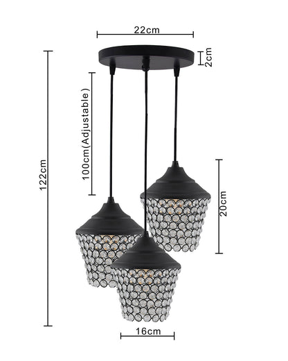 3-lights Round Cluster Chandelier crystal lantern Hanging Pendant Light with Braided Cord