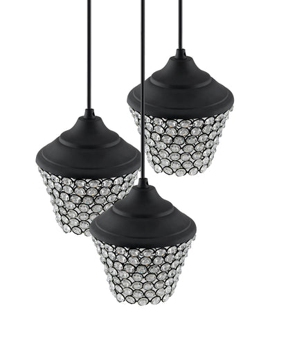 3-lights Round Cluster Chandelier crystal lantern Hanging Pendant Light with Braided Cord