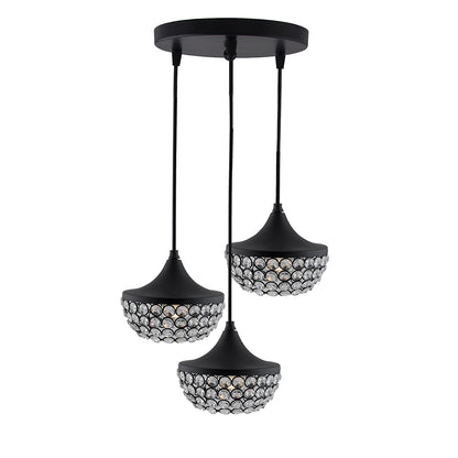 3-lights Round Cluster Chandelier Crystal hanging goblet Pendant Light with Braided Cord