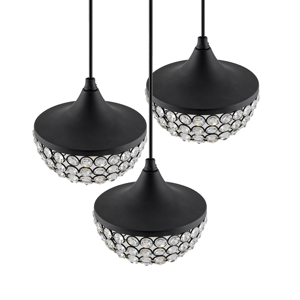 3-lights Round Cluster Chandelier Crystal hanging goblet Pendant Light with Braided Cord