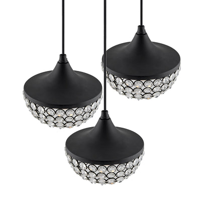 3-lights Round Cluster Chandelier Crystal hanging goblet Pendant Light with Braided Cord
