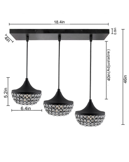 3-lights Linear Cluster Chandelier Crystal hanging goblet Pendant Light, kitchen area and dining room light