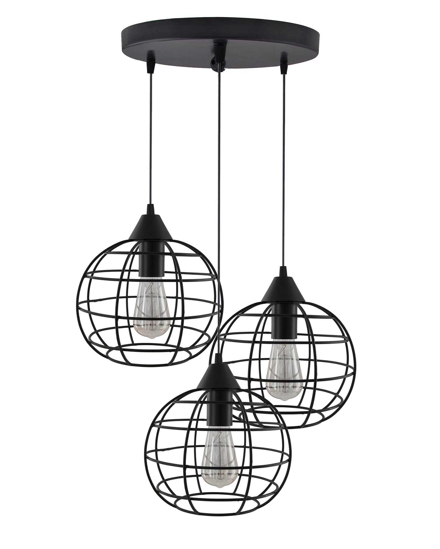 3-Lights Round Cluster Chandelier Hanging Classic Sphere Pendant Light with Braided Cord