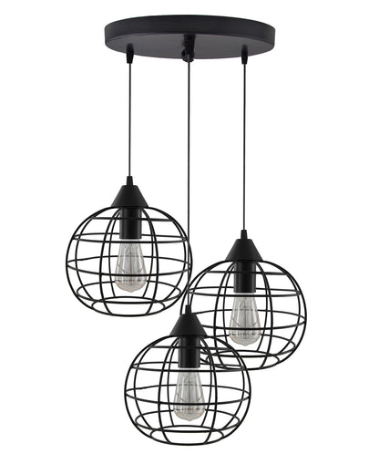 3-Lights Round Cluster Chandelier Hanging Classic Sphere Pendant Light with Braided Cord