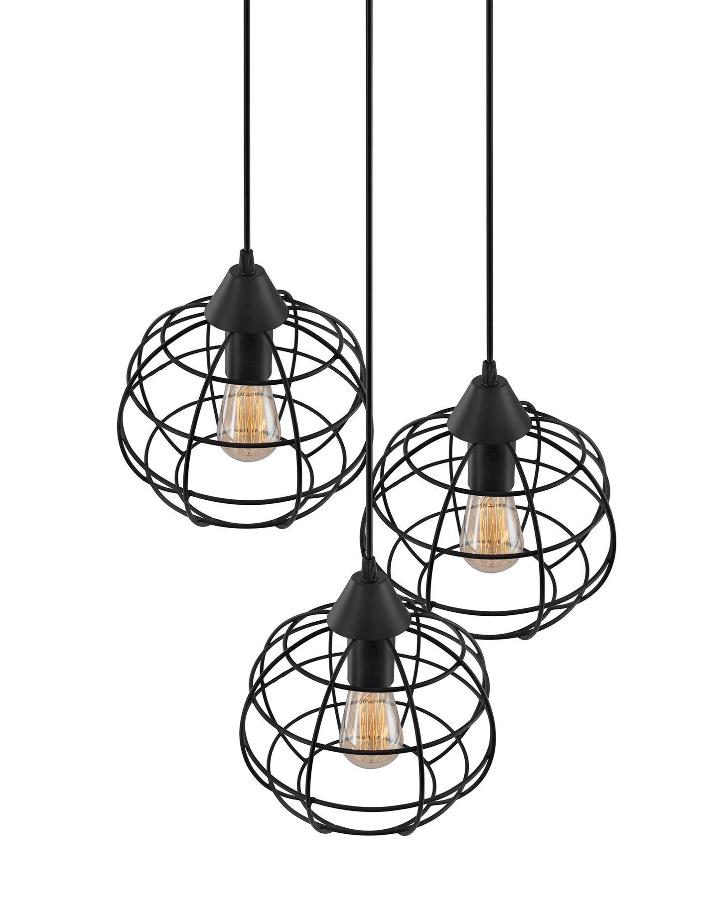 3-Lights Round Cluster Chandelier Hanging Classic Sphere Pendant Light with Braided Cord