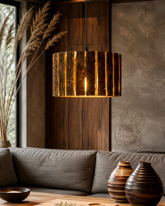 Rustic Wooden Log hanging pendant light, Industrial outdoor light, E27