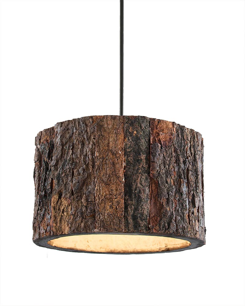 Rustic Wooden Log hanging pendant light, Industrial outdoor light, E27