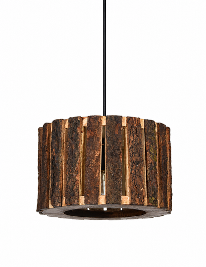 Rustic Wooden Log hanging pendant light, Industrial outdoor light, E27