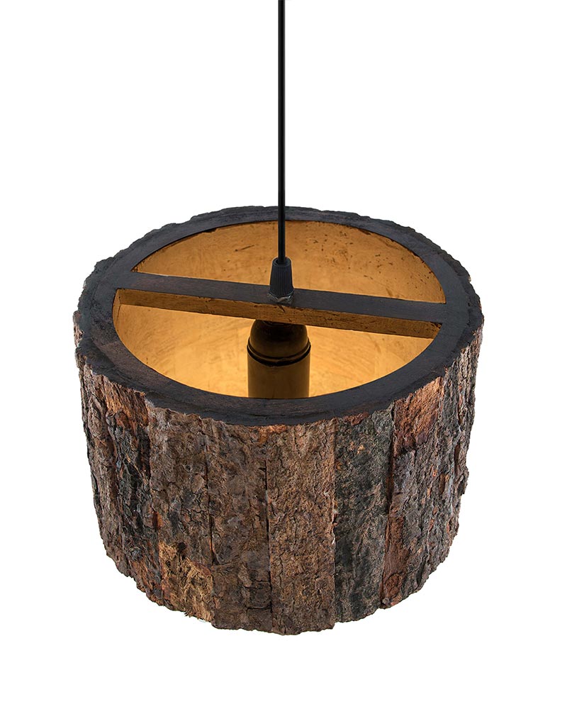 Rustic Wooden Log hanging pendant light, Industrial outdoor light, E27