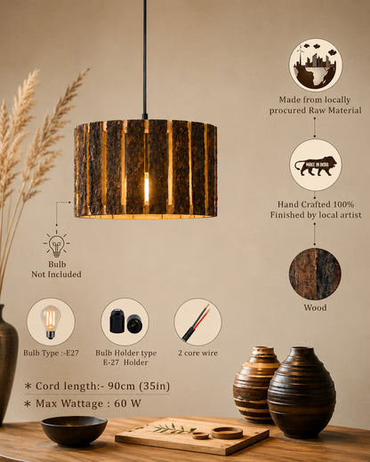 Rustic Wooden Log hanging pendant light, Industrial outdoor light, E27