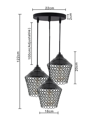 3-lights Round Cluster Chandelier crystal lantern Hanging Pendant Light with Braided Cord