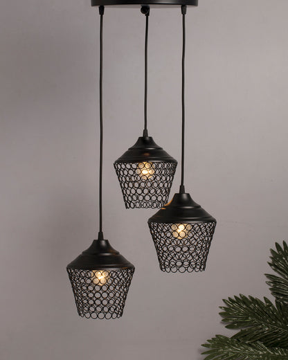3-lights Round Cluster Chandelier crystal lantern Hanging Pendant Light with Braided Cord