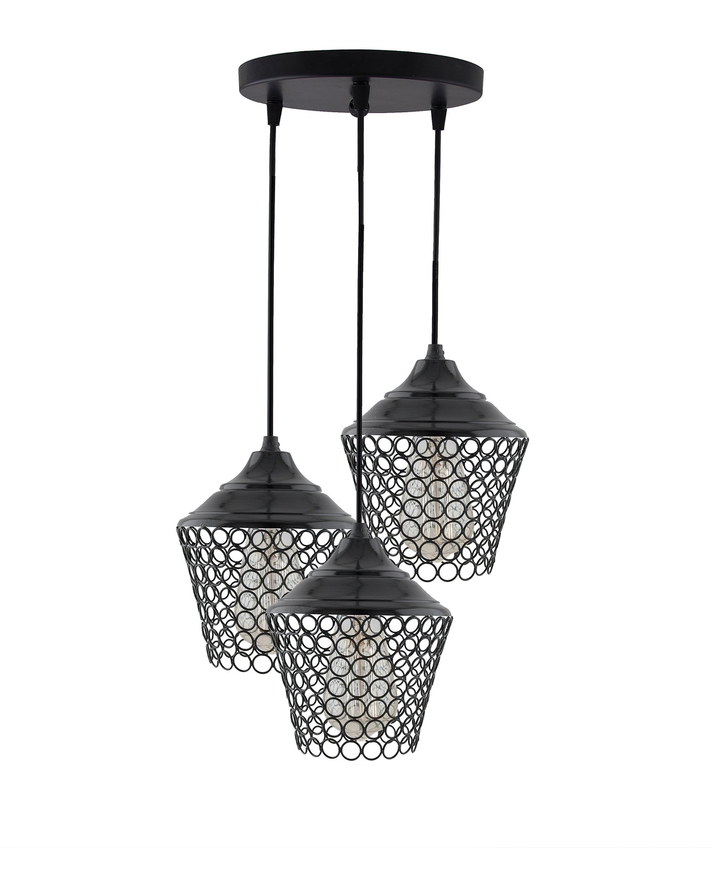 3-lights Round Cluster Chandelier crystal lantern Hanging Pendant Light with Braided Cord