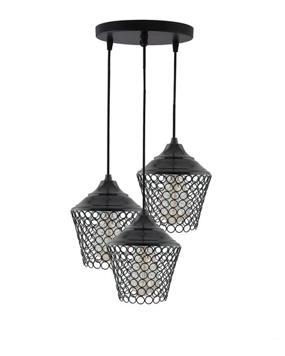 3-lights Round Cluster Chandelier crystal lantern Hanging Pendant Light with Braided Cord
