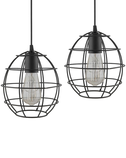 E27 Edison Vintage Black Metal Sphere Hanging Light, Set of 2, Pendant Ceiling Light Lamp