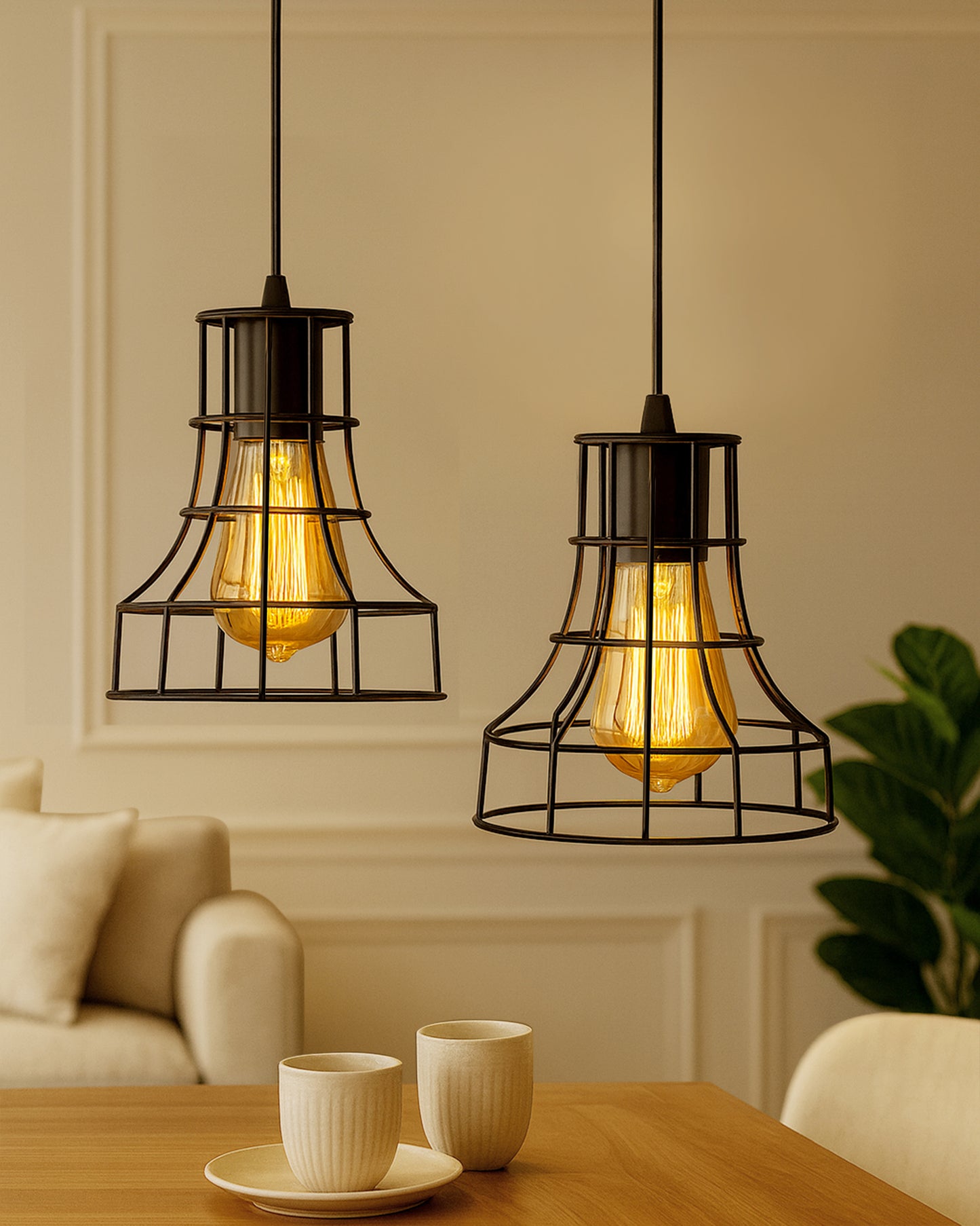 E27 Edison Vintage Black Metal Shade Hanging Light , Set of 2, Pendant Ceiling Light Lamp