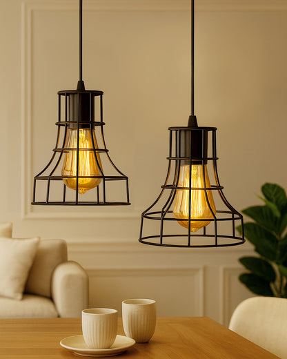 E27 Edison Vintage Black Metal Shade Hanging Light , Set of 2, Pendant Ceiling Light Lamp