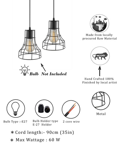 E27 Edison Vintage Black Metal Shade Hanging Light , Set of 2, Pendant Ceiling Light Lamp