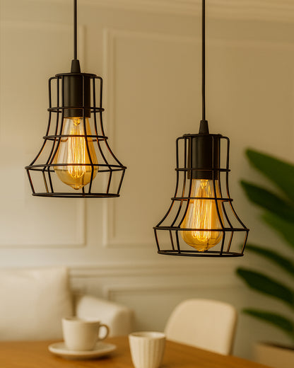 E27 Edison Vintage Black Metal Crown Hanging Light , Set of 2, Pendant Ceiling Light Lamp