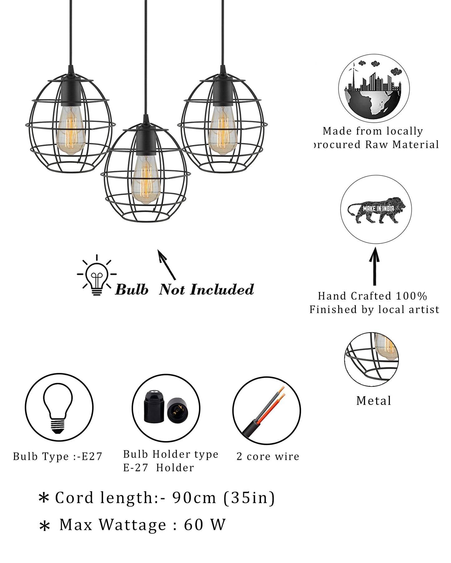 3-lights Linear Cluster Chandelier Metal hanging Pendant Light, kitchen area and dining room light