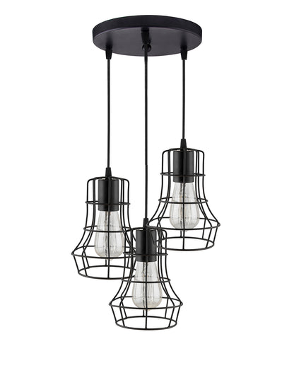 3-lights Round Cluster Chandelier Metal Hanging Pendant Light with Braided Cord, Industrial Retro modern light