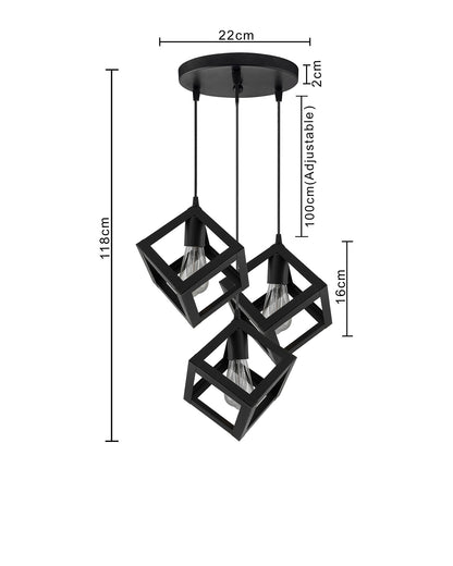 3-lights Round Cluster Chandelier Hanging Cube 6", Hanging Pendant Light with Braided Cord, URBAN Retro, nordic style, bulb not included