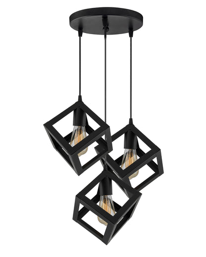 3-lights Round Cluster Chandelier Hanging Cube 6", Hanging Pendant Light with Braided Cord, URBAN Retro, nordic style, bulb not included