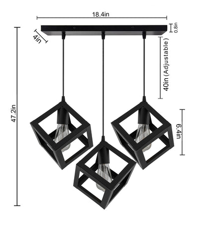 3-lights Linear Cluster Chandelier Hanging Cube 6" Pendant Light, kitchen area and dining room light, bulb not included