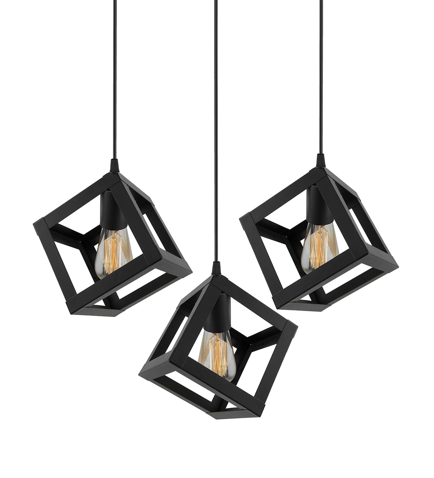 3-lights Linear Cluster Chandelier Hanging Cube 6" Pendant Light, kitchen area and dining room light, bulb not included