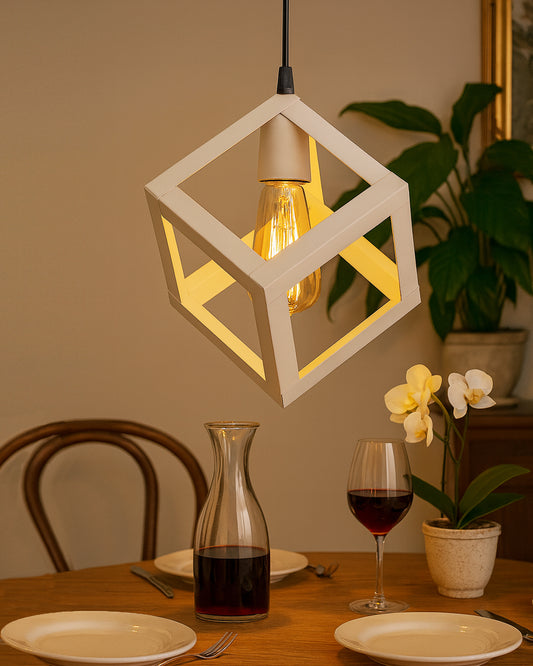 Edison Filament White Hanging Cube 6", E27 Holder, Decorative, URBAN Retro, nordic style, LED/filament bulb