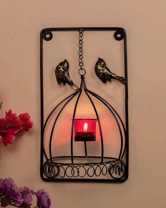 Metal Tealight Holder Bird Cage withGlass candle, Wall Candle holder Art, Metal Wall Sconce Decor