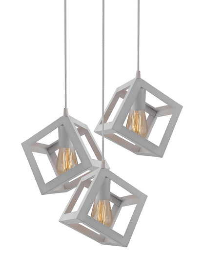 3-lights Round Cluster Chandelier White Hanging Cube 6", Hanging Pendant Light with Braided Cord, URBAN Retro, nordic style, bulb not included