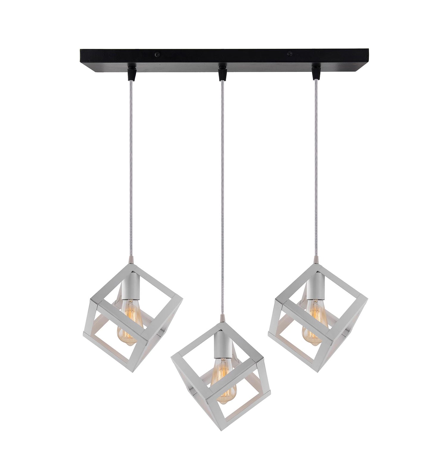 3-lights Linear Cluster Chandelier White Hanging Cube 6" Pendant Light, kitchen area and dining room light, bulb not included