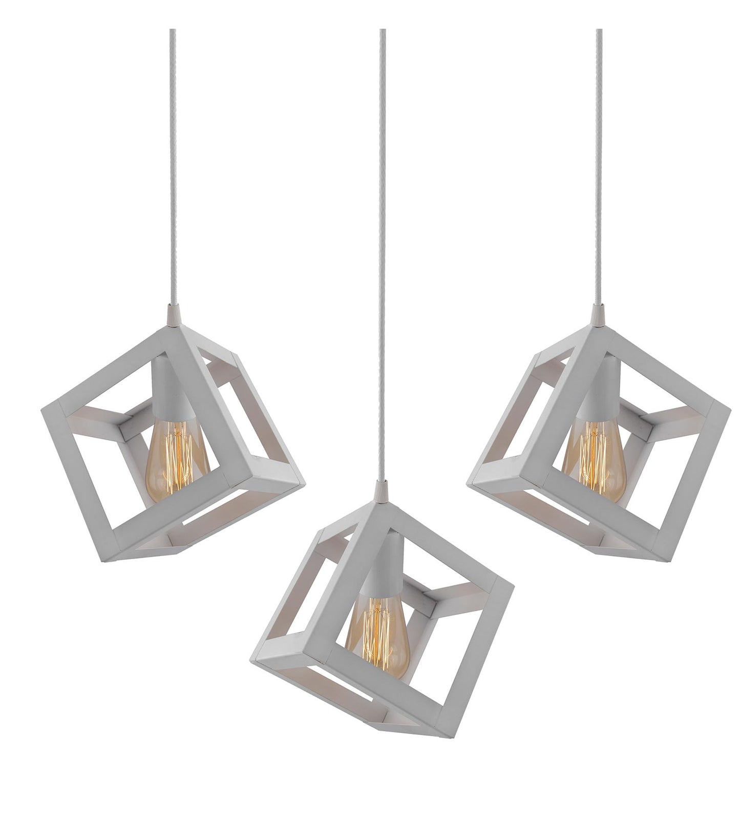 3-lights Linear Cluster Chandelier White Hanging Cube 6" Pendant Light, kitchen area and dining room light, bulb not included