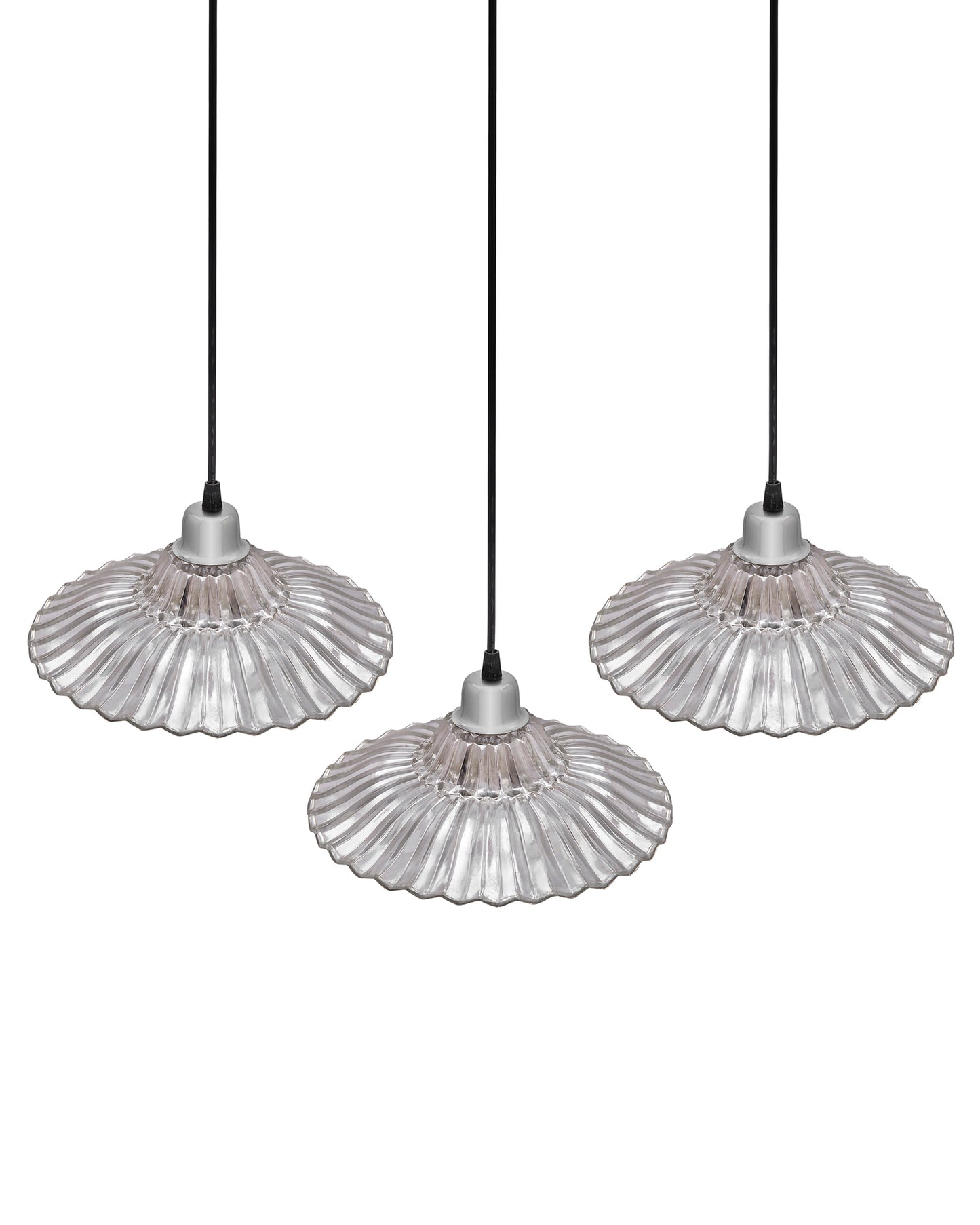 3-lights Linear Cluster Chandelier Ribbed Antique Silver Glass hanging Pendant Light, kitchen area and dining room light, LED/filament light