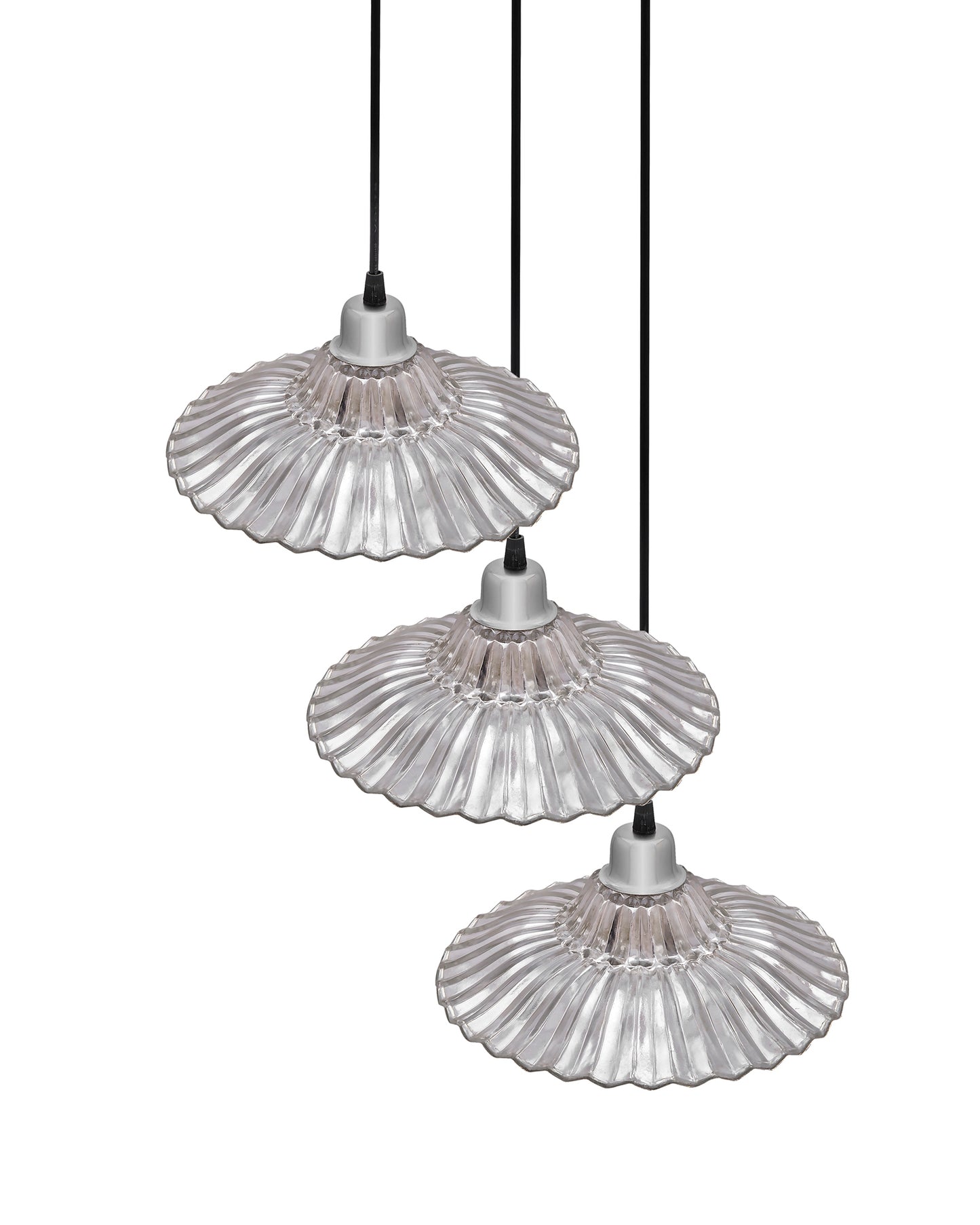 3-lights Round Cluster Chandelier Ceiling Ribbed Antique Silver Glass Hanging Pendant Light with Braided Cord, URBAN Retro, nordic style, LED/filament bulb