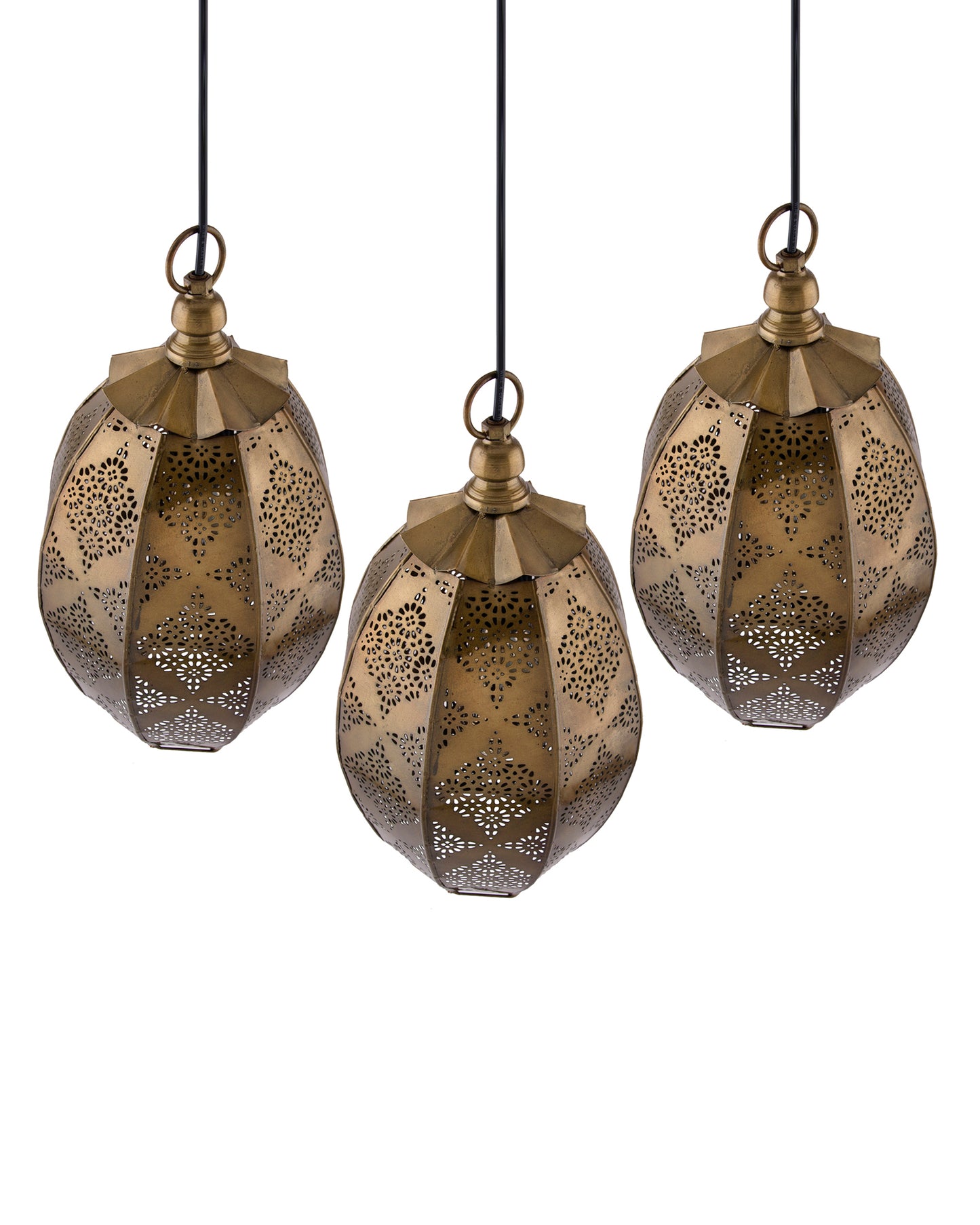 3-Lights Linear Cluster Chandelier Antique Finish Oval Moroccan Hanging Pendant Light, Kitchen Area and Dining Room Light, LED/Filament Light
