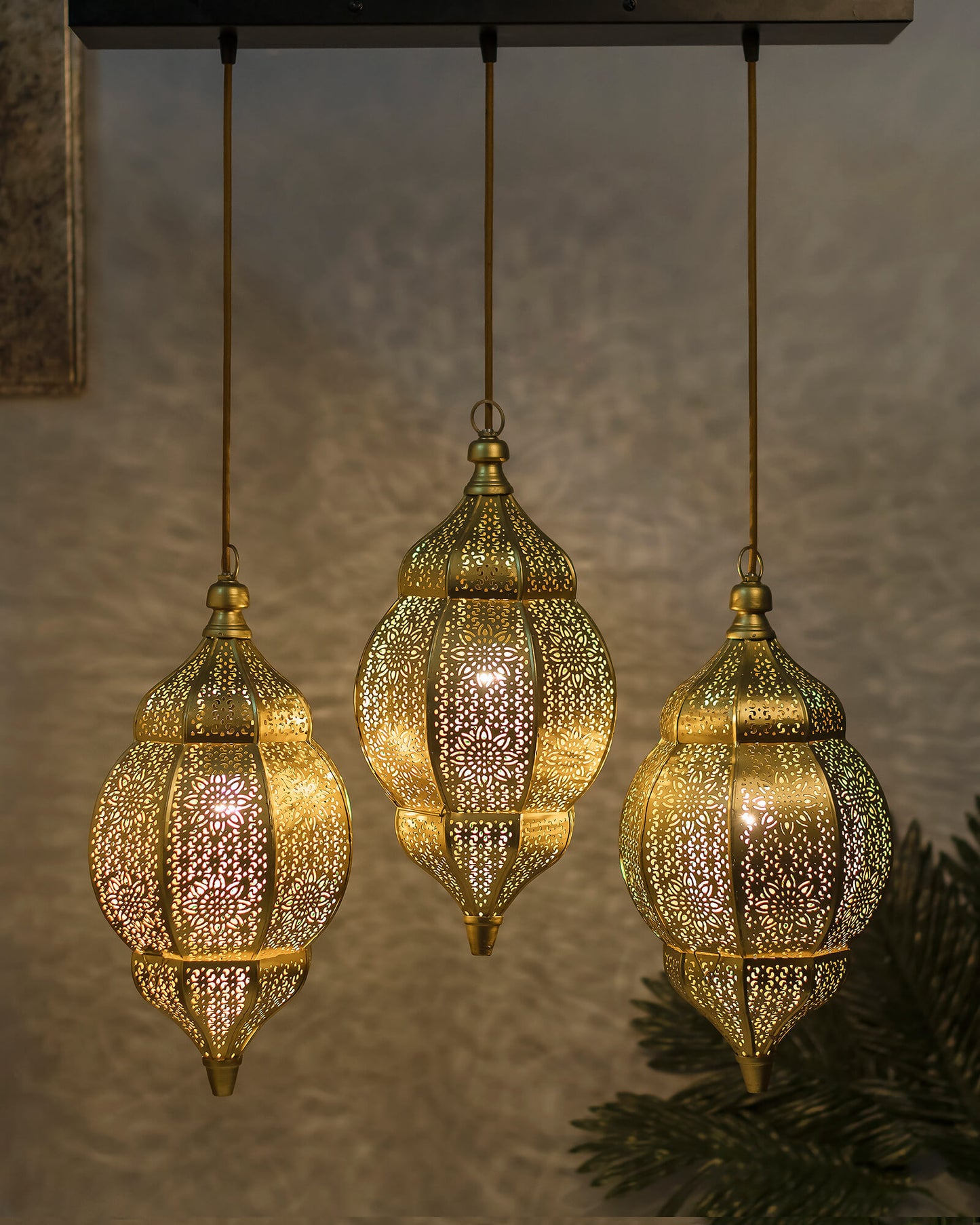 3-Lights Linear Cluster Chandelier Antique Classic Moroccan Orb Hanging Pendant Light, Kitchen Area and Dining Room Light, LED/Filament Light